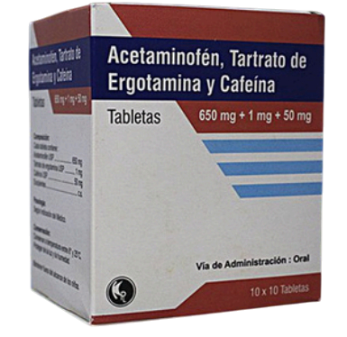 acetaminofén tartrato de ergotamina y cafeína 650mg + 1mg + 50mg x 10tab